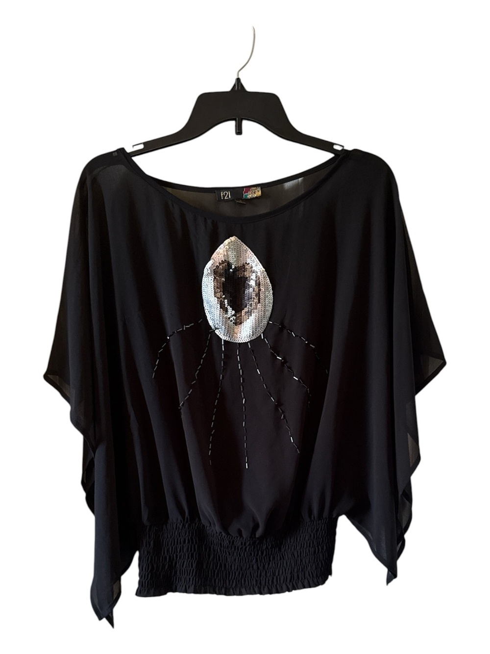 Forever 21 Black Sequin-Accent Dolman Blouse